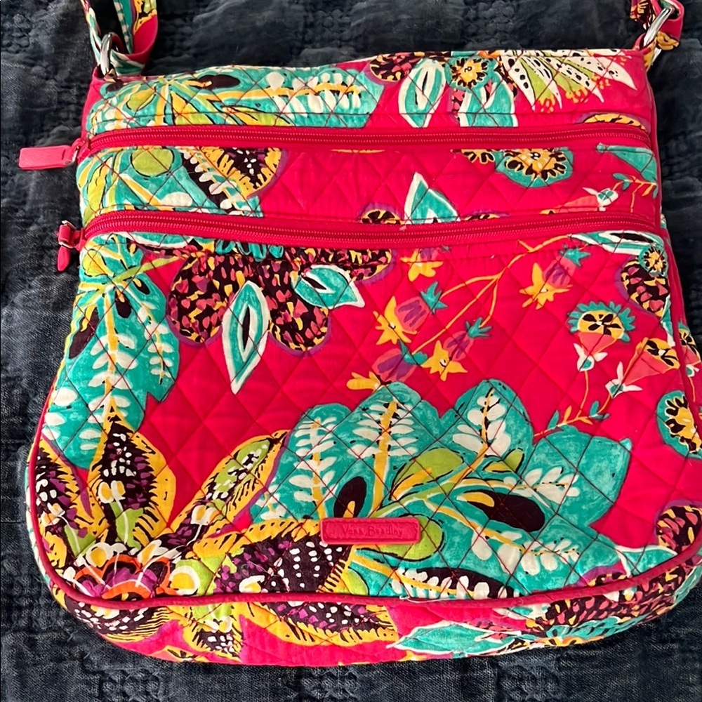 Vera Bradley Red and Green Crossbody Bag with Festive Patterns